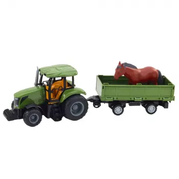 LEAN TOYS RC Zdalnie Sterowany Ciągnik z Przyczepą i Koniem - 2.4GHz, Akumulatorowy, Zielony/Czerwony, Wiek 3+
