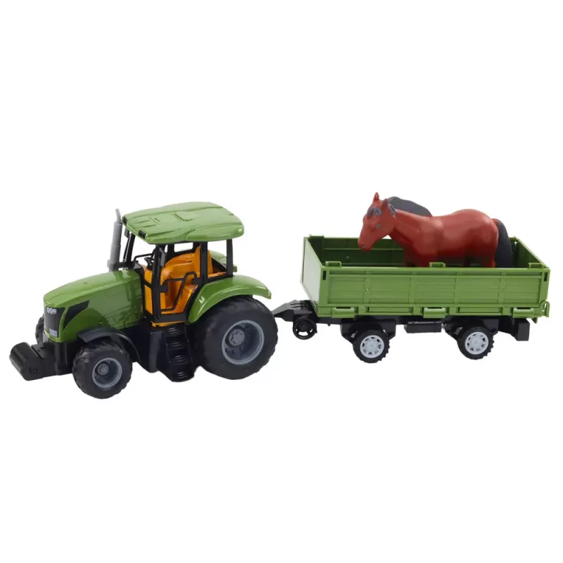 LEAN TOYS RC Zdalnie Sterowany Ciągnik z Przyczepą i Koniem - 2.4GHz, Akumulatorowy, Zielony/Czerwony, Wiek 3+