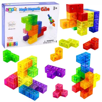 LEAN TOYS Magnetyczne Klocki Kostka Magiczna Puzzle 156 Kart z Wyzwaniami 9 szt.