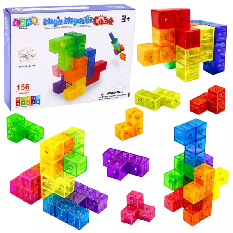 LEAN TOYS Magnetyczne Klocki Kostka Magiczna Puzzle 156 Kart z Wyzwaniami 9 szt.