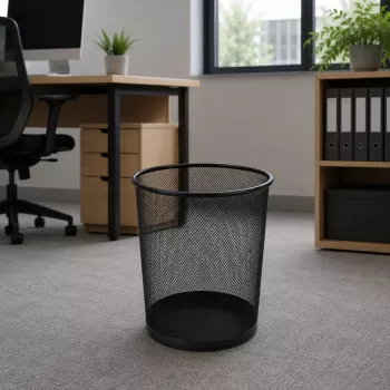 LEAN Office Kosz na śmieci z metalowej siatki, okrągły, czarny, 10 L