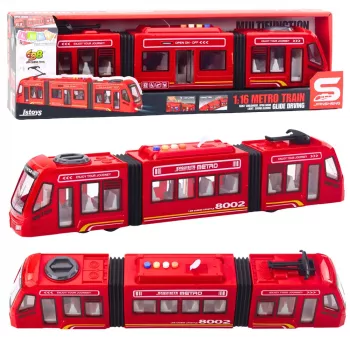 LEAN TOYS City Metro Tram z otwieranymi drzwiami, światłami i dźwiękami, czerwony, 1:16