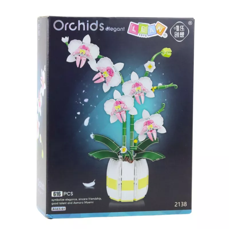 LEAN TOYS Orchidea Klocki Konstrukcyjne Orchidea w Doniczce Różowa i Biała 616 szt.
