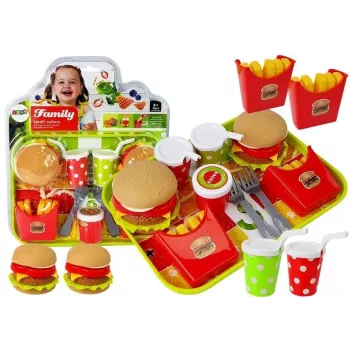 LEAN TOYS Zestaw Hamburger i Frytki z Tacą | Zabawka do Zabawy w Fast Food