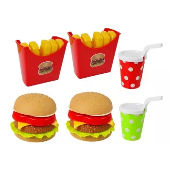 LEAN TOYS Zestaw Hamburger i Frytki z Tacą | Zabawka do Zabawy w Fast Food