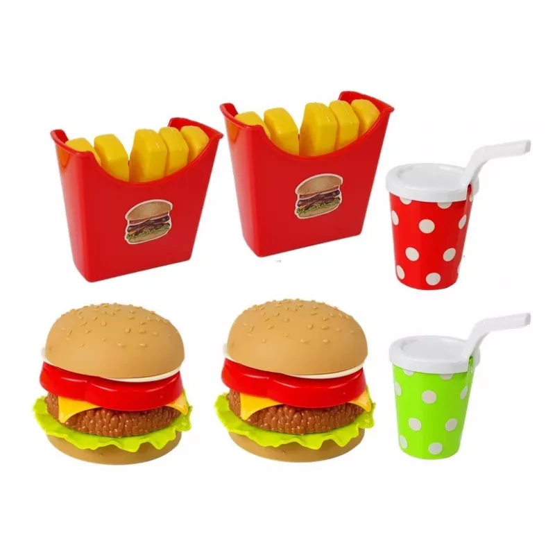 LEAN TOYS Zestaw Hamburger i Frytki z Tacą | Zabawka do Zabawy w Fast Food