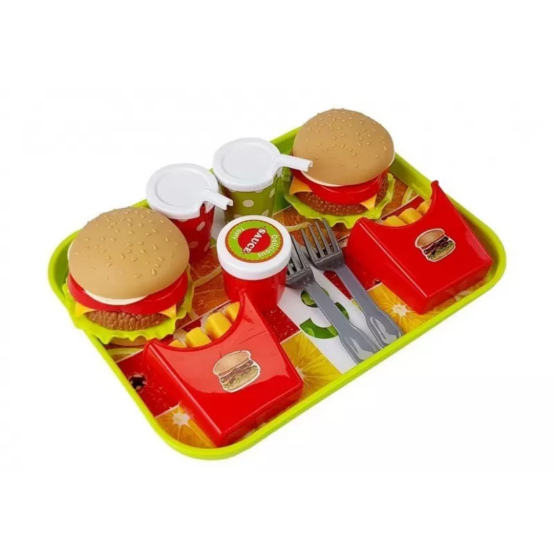 LEAN TOYS Zestaw Hamburger i Frytki z Tacą | Zabawka do Zabawy w Fast Food