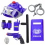LEAN TOYS Zestaw policyjny dla dzieci, kask, pistolet, kajdanki, akcesoria, 9 szt.