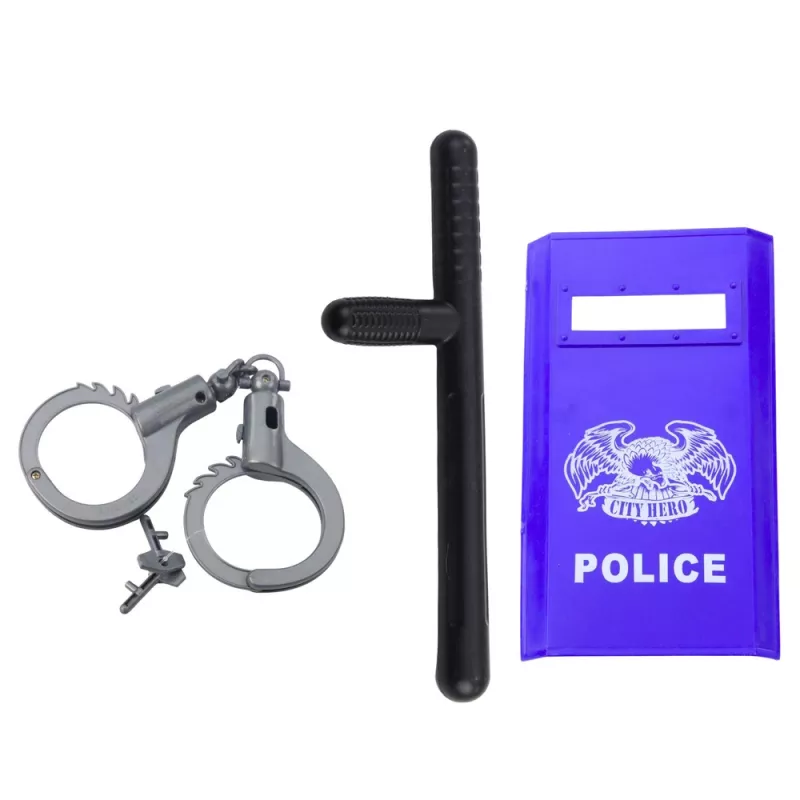 LEAN TOYS Zestaw policyjny dla dzieci, kask, pistolet, kajdanki, akcesoria, 9 szt.