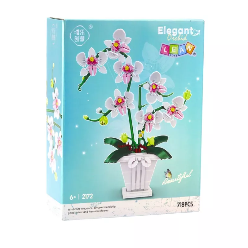 LEAN TOYS Orchidea Klocki Konstrukcyjne Orchidea w Doniczce Różowa i Biała 718 szt.