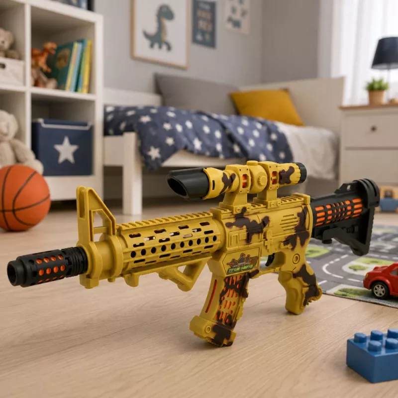 LEAN TOYS Zabawkowy karabin maskujący z celownikiem, ruchomym tłumikiem, światłem i dźwiękiem 54 cm