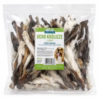 PETITTO Królicze ucho z futrem dla psa, 500 g