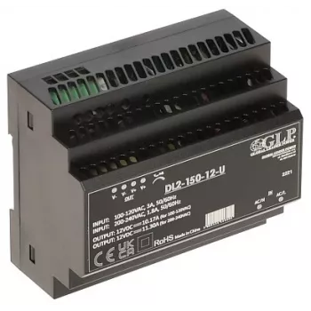 GLP Zasilacz impulsowy DL2-150-12-U 150W 12V 12.5A Przemysłowy zasilacz na szynę DIN