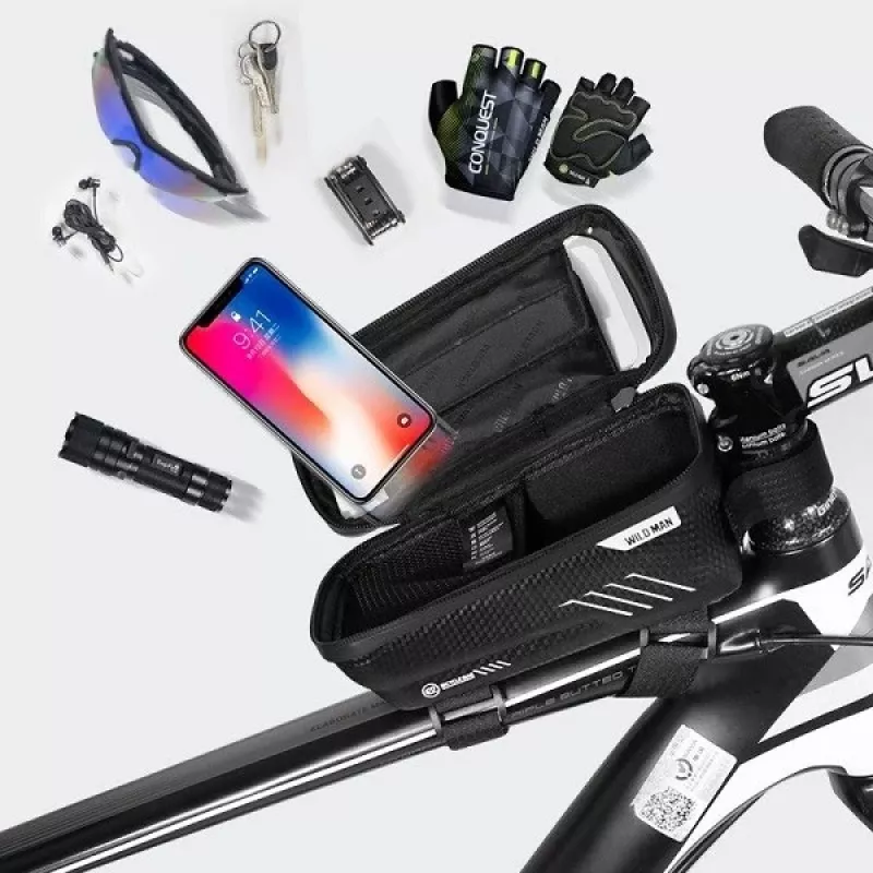 WILDMAN Bike Holder Case M E2 1L Czarny - Torba na telefon na kierownicę, odporna na zachlapanie, kompatybilna z ekranem dotykowym, pojemność 1L