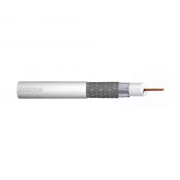 Kabel koncentryczny DIGITUS RG-6, miedź 1,05 mm, 75 omów, podwójnie ekranowany (2x folia + 77% oplot), Eca, powłoka PVC, 305 m, biały