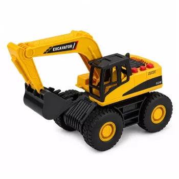 Koparka budowlana LEAN TOYS z ruchomą łyżką, światłami i dźwiękami - żółta, skala 1:32
