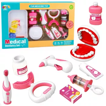 LEAN TOYS Mały zestaw dentystyczny z wibrującą szczoteczką do zębów, różowy, 15 szt.