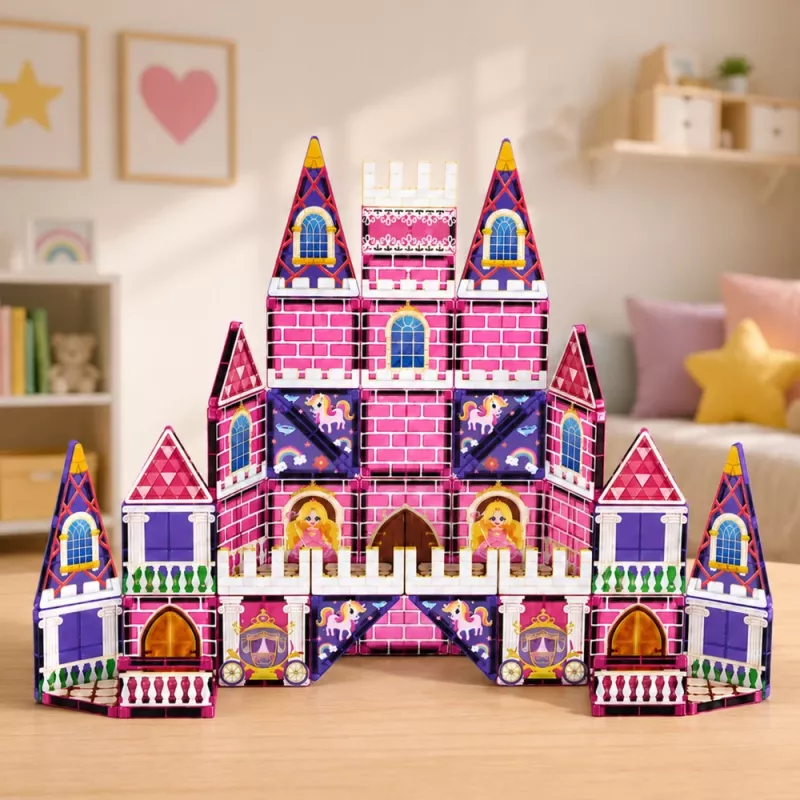 LEAN TOYS Magnetyczne klocki konstrukcyjne Zamek Księżniczki Różowy 58 szt.