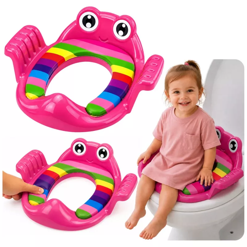 LEAN TOYS Miękka nakładka na sedes dla dzieci z uchwytami, różowa, dla maluchów 18 miesięcy - 4 lata