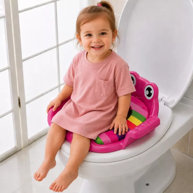 LEAN TOYS Miękka nakładka na sedes dla dzieci z uchwytami, różowa, dla maluchów 18 miesięcy - 4 lata
