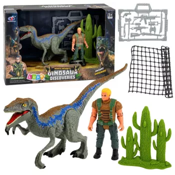 LEAN TOYS Zestaw Łowca Dinozaurów Figurki Akcji z Ruchomymi Kończynami, Akcesoria z Siatką