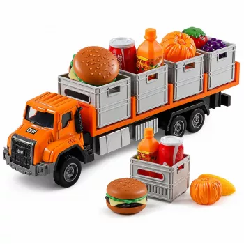 LEAN TOYS Pomarańczowy Food Truck Transportowy 1:55 Model Odlewany