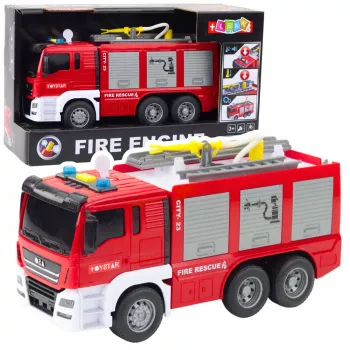 LEAN TOYS Wóz Strażacki z Funkcją Spryskiwania Wodą, Światłami i Dźwiękami – Pojazd Ratunkowy Napędzany Tarciem