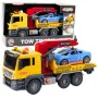 LEAN TOYS Samochód ciężarowy z dźwigiem i samochodem wyścigowym – zestaw ze światłami i dźwiękami