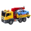 LEAN TOYS Samochód ciężarowy z dźwigiem i samochodem wyścigowym – zestaw ze światłami i dźwiękami