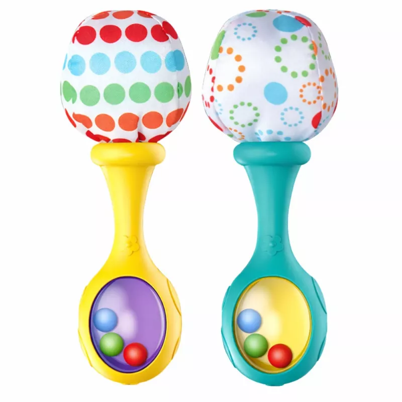 LEAN TOYS Zestaw grzechotek z miękką piłką – żółty i zielony, 2 sztuki