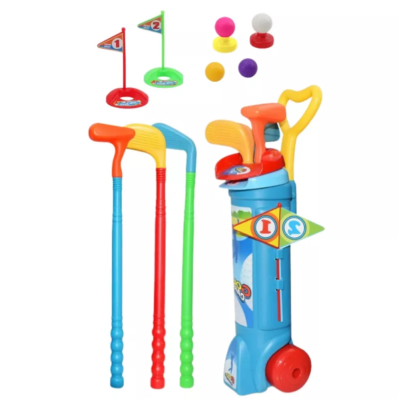 LEAN TOYS Zestaw golfowy z wózkiem, kijami, piłkami – gra sportowa na pole, 20 elementów