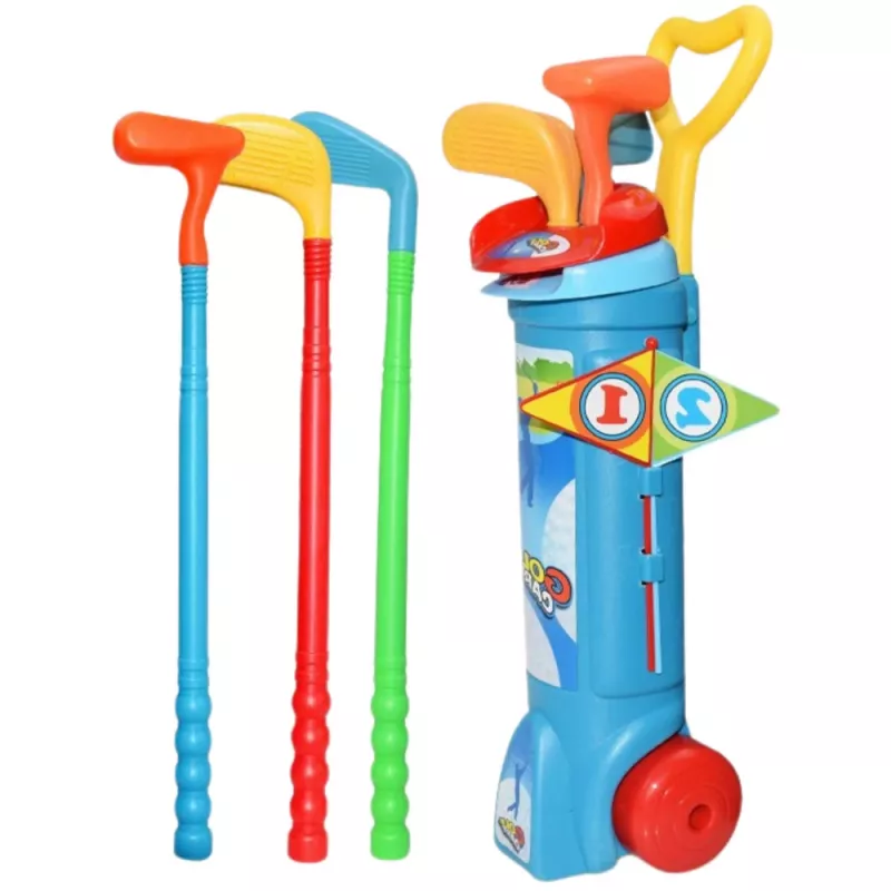 LEAN TOYS Zestaw golfowy z wózkiem, kijami, piłkami – gra sportowa na pole, 20 elementów