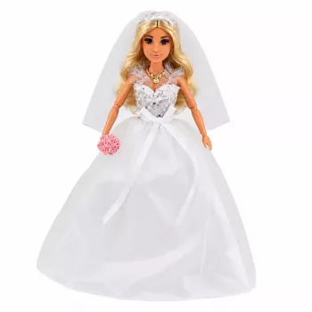 LEAN TOYS Anlily Lalka Panna Młoda w Cekinowej Sukni Ślubnej z Welonem, Bukietem, Tortem, Butami, 29 cm