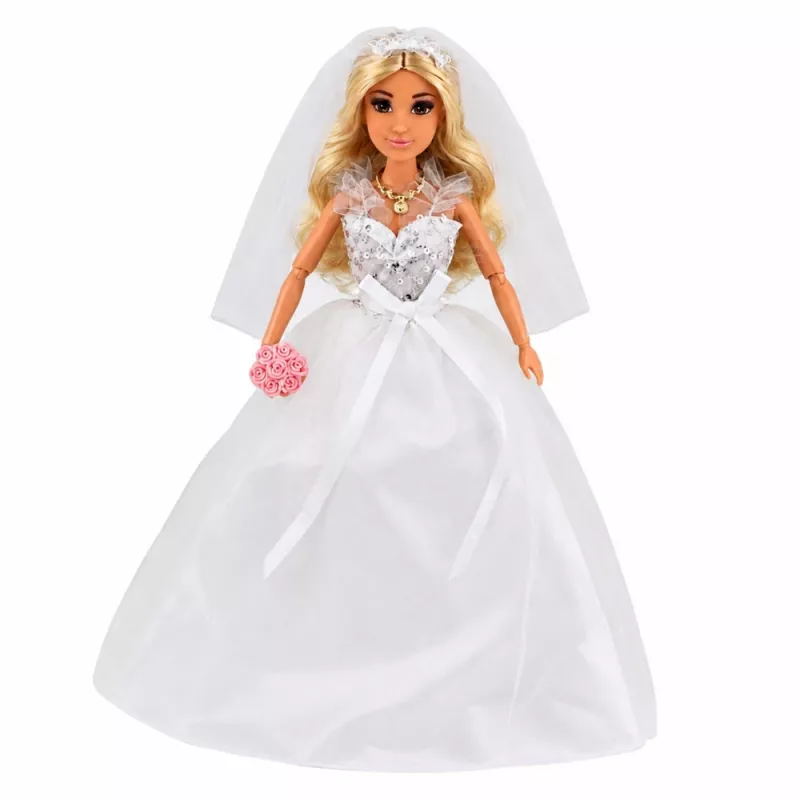 LEAN TOYS Anlily Lalka Panna Młoda w Cekinowej Sukni Ślubnej z Welonem, Bukietem, Tortem, Butami, 29 cm