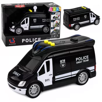 LEAN TOYS SWAT Special Unit Van Policyjny z Światłami i Dźwiękami, Skala 1:32, Akcja Pull-Back, Metal Odlewany