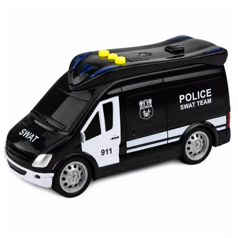 LEAN TOYS SWAT Special Unit Van Policyjny z Światłami i Dźwiękami, Skala 1:32, Akcja Pull-Back, Metal Odlewany