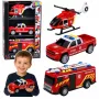 LEAN TOYS Zestaw pojazdów straży pożarnej: helikopter i samochód, światła i dźwięki 1:32