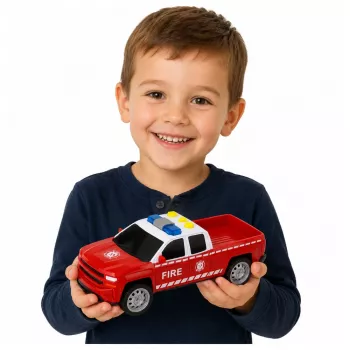 LEAN TOYS Zestaw pojazdów straży pożarnej: helikopter i samochód, światła i dźwięki 1:32
