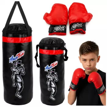 LEAN TOYS Zestaw dziecięcego worka bokserskiego Muay Thai z rękawicami 40x14cm S