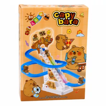 LEAN TOYS Tor zjeżdżalnią Kapibara z ruchomymi schodami, światłem i dźwiękiem - muzyczna zabawka wspinaczkowa dla dzieci 3+