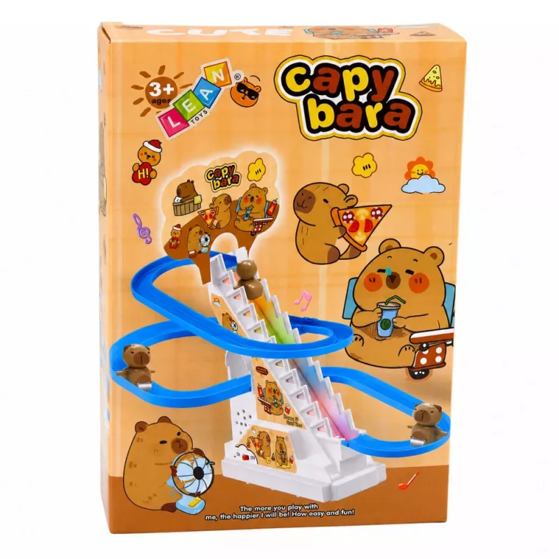 LEAN TOYS Tor zjeżdżalnią Kapibara z ruchomymi schodami, światłem i dźwiękiem - muzyczna zabawka wspinaczkowa dla dzieci 3+