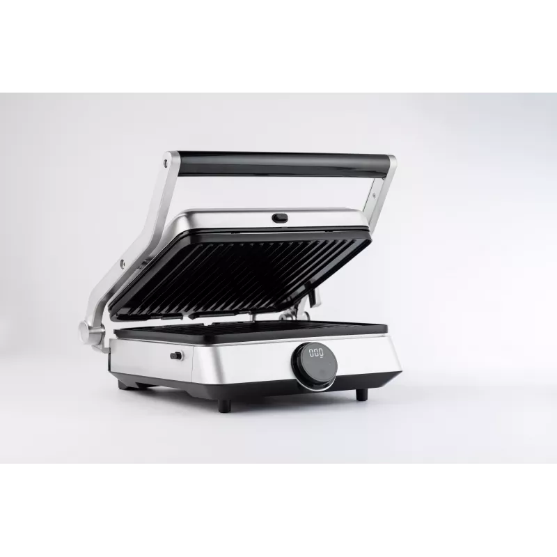 TORNADO TGC-5406-GS Grill kontaktowy – 2000 W, regulowany termostat, otwarcie 180°, srebrny/czarny