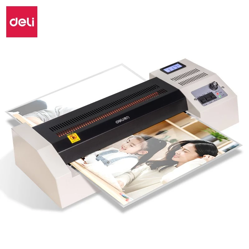DELI Biurowy laminator E3895-EU A3 | 250 mm/min laminowanie gorącymi wałkami, maks. 125 mikronów, anty-zacięcia, laminowanie na zimno, czarno-srebrny