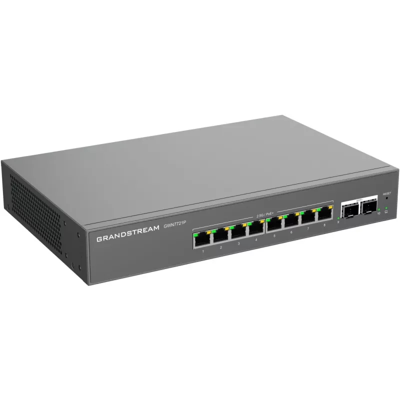 Grandstream GWN7721P Przełącznik zarządzalny Layer 2 Lite 2,5 Gigabit PoE+, 5 portów (4x 2,5G PoE+, 1x 2,5G), budżet 60W, bez wentylatora, zarządzanie chmurowe/sieciowe