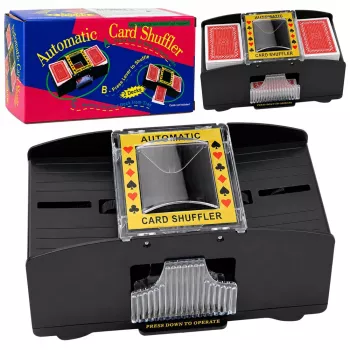 LEAN TOYS Automatyczna elektroniczna maszyna do tasowania kart do 2 talii - zasilana bateryjnie, ABS, czarna