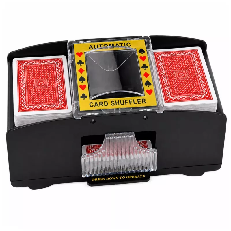 LEAN TOYS Automatyczna elektroniczna maszyna do tasowania kart do 2 talii - zasilana bateryjnie, ABS, czarna