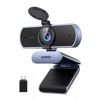 Kamera internetowa UGREEN FineCam Lite 4K UHD z 4-mikrofonowym układem, przesłoną prywatności, regulowanym polem widzenia, automatycznym kadrowaniem, HDR, USB-C, szary