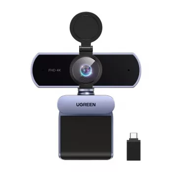 Kamera internetowa UGREEN FineCam Lite 4K UHD z 4-mikrofonowym układem, przesłoną prywatności, regulowanym polem widzenia, automatycznym kadrowaniem, HDR, USB-C, szary
