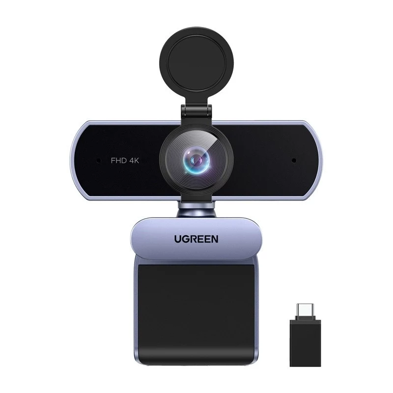 Kamera internetowa UGREEN FineCam Lite 4K UHD z 4-mikrofonowym układem, przesłoną prywatności, regulowanym polem widzenia, automatycznym kadrowaniem, HDR, USB-C, szary
