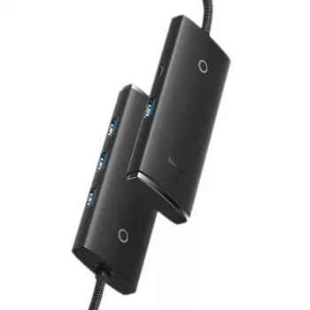 Baseus Lite Series 4-portowy hub USB 3.0 - 5Gbps, zasilany z magistrali, czarny (WKQX030101)